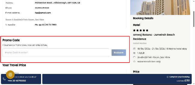 complete view of the checkout page with detail overview