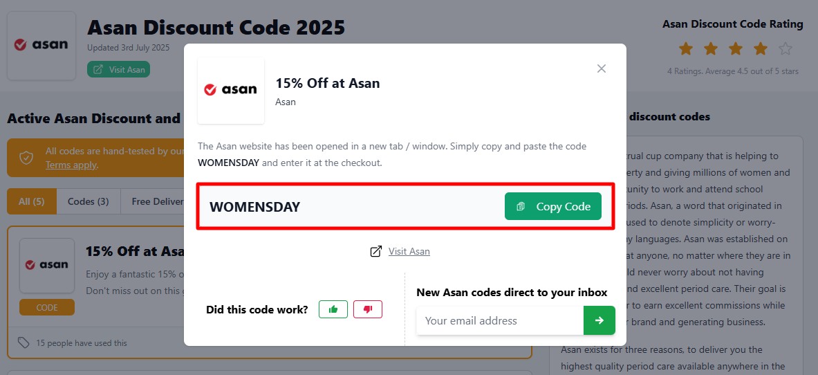 A Asan code on Love Discount Vouchers