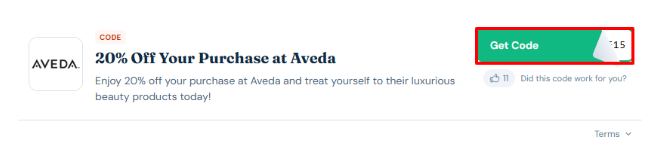 A red box will revelead an Aveda promo code