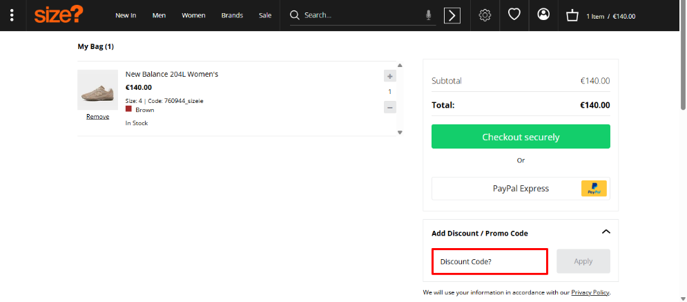 Size? discount code place in your shopping bag before the checkout