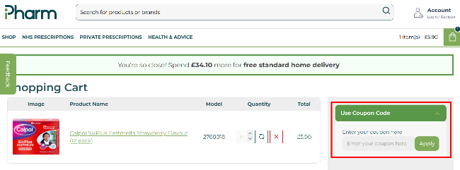 iPharm overview of products and a highlighted voucher box
