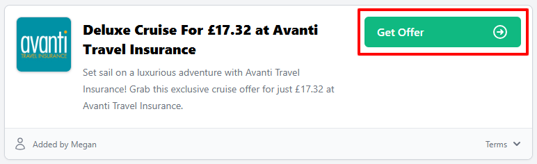 An Avanti Travel Insurance offer with "Get Offer" in a red box.