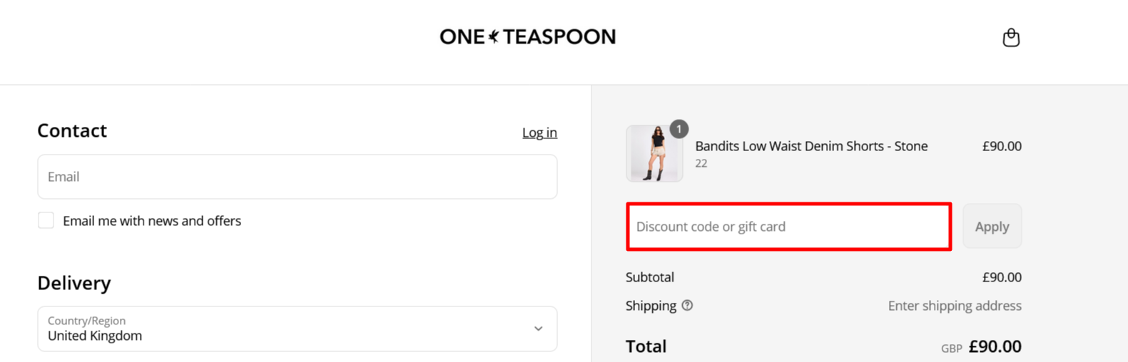 You input your code on the ONETEASPOON checkout page.