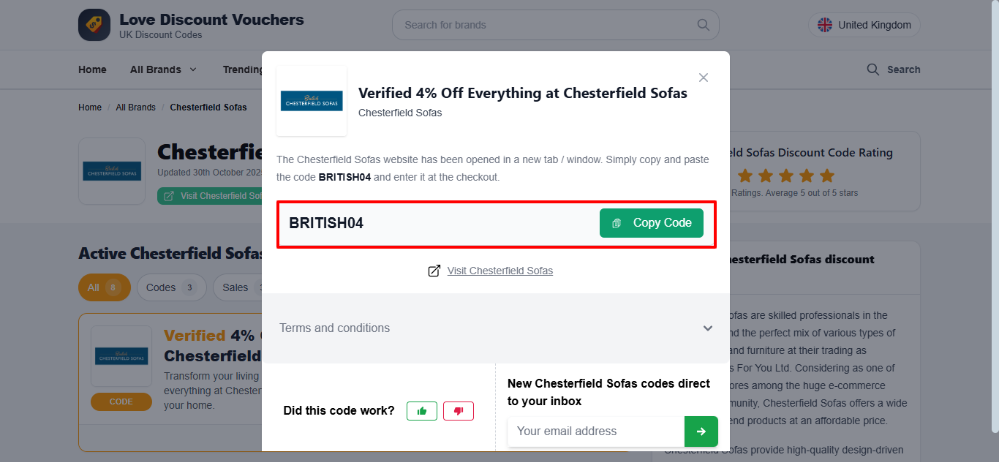 Chesterfield Sofas vouucher code revealed at Love Discount Vouchers