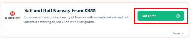Hurtigruten offer box with details on what it offers