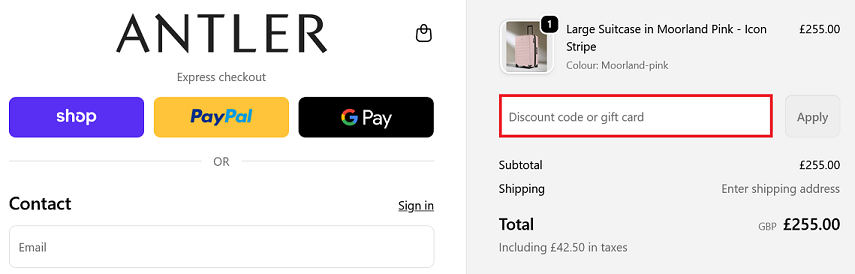 image showing the Antler checkout