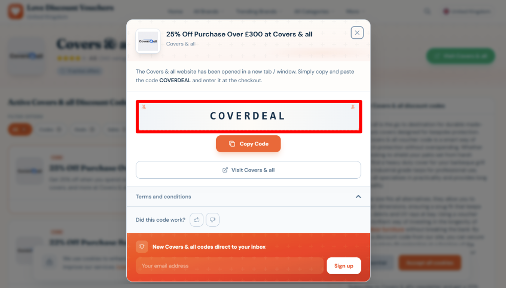 Copy your code and visit Covers & all to start shopping