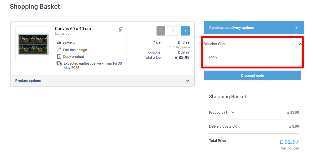 Paste your voucher code in the red box