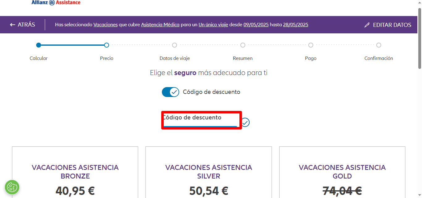 cuadro para insertar el código de la marca