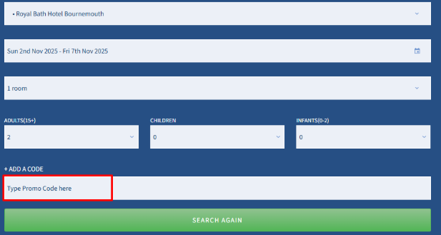 A red box is where you enter a Britannia Hotels discount code