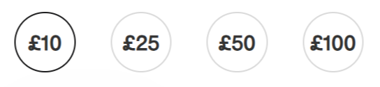 gift card amount to select