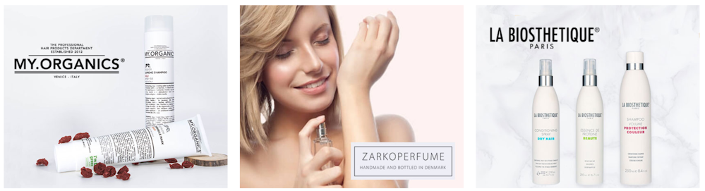 Drei Bilder, die jeweils andere Beauty-Produkte anderer Marken abbilden