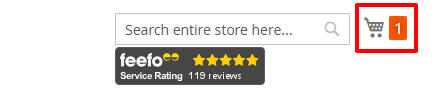 The Sewing Online homepage with the shopping basket icon in a red box.