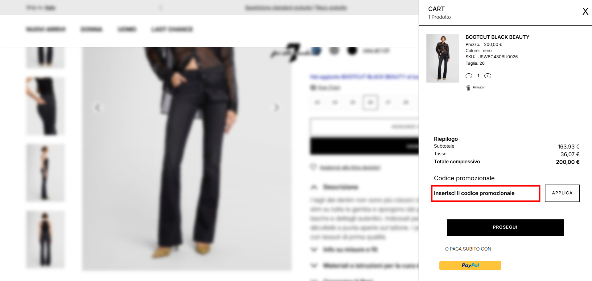 carrello del sito ufficiale 7 For All Mankind dove inserire il coupon 7 For All Mankind