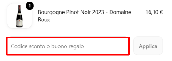 carrello del sito Tannico dove poter inserire ed applicare un codice sconto Tannico