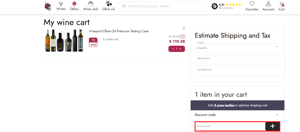 The 8Wines shopping cart