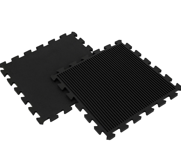 BiGDUG gym flooring: Two black BiGDUG Rubber Interlocking Gym Flooring Tiles