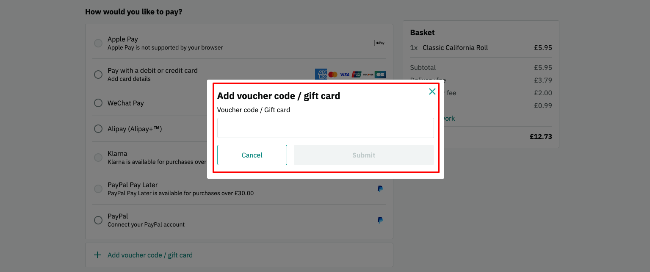 The checkout page shows where to apply your discount code