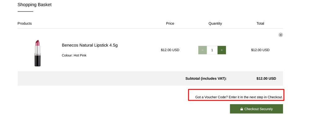 Onlynaturals basket with products-next step to add voucher code in red box