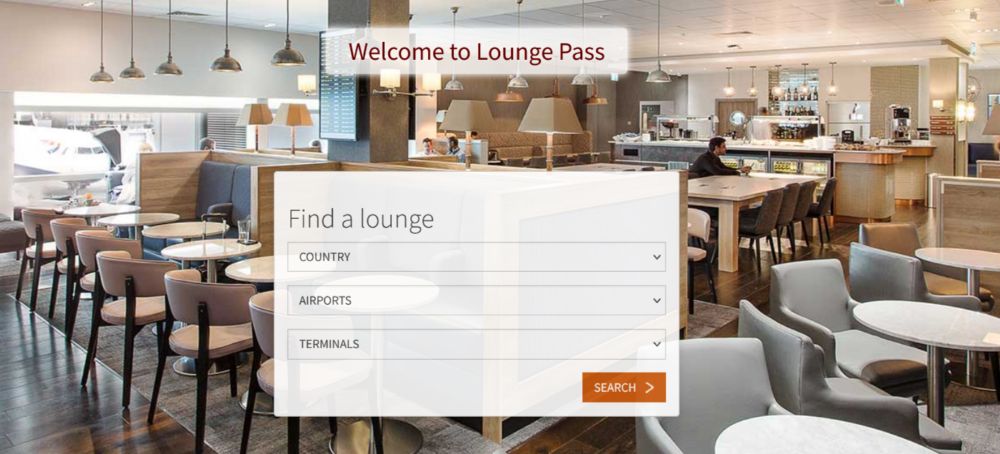 Lounge Pass page where you find a lounge and search