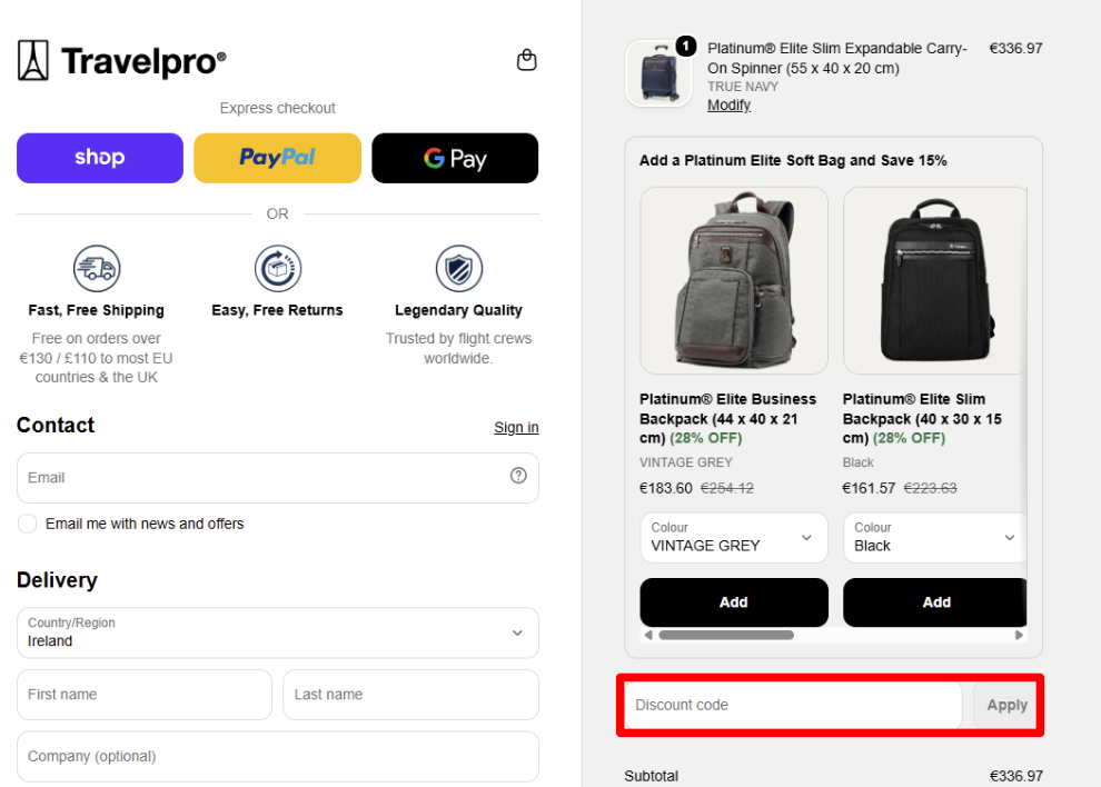 Paste your discount code in the red box to get your discount