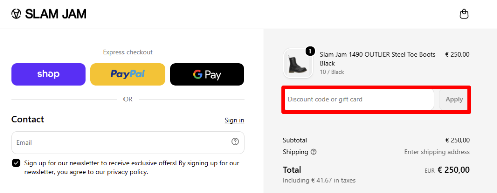Paste your code in the red box to get your discount