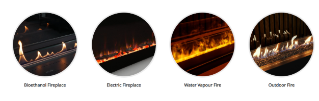 Bioethanol Fireplace types displayed on a white background