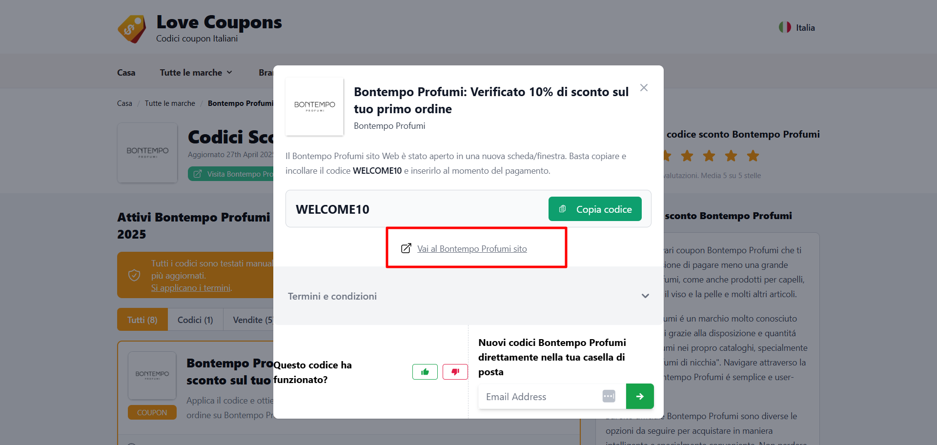 collegamento diretto al sito ufficiale Bontempo Profumi dove poter inserire ed applicare il codice sconto Bontempo Profumi