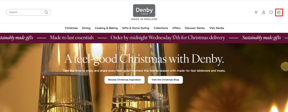 The Denby shopping page and the different shopping catalogues