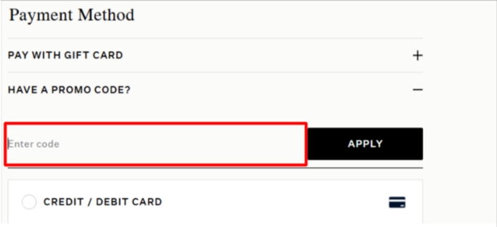 The checkout page showing where to apply your ALLSAINTS discount code