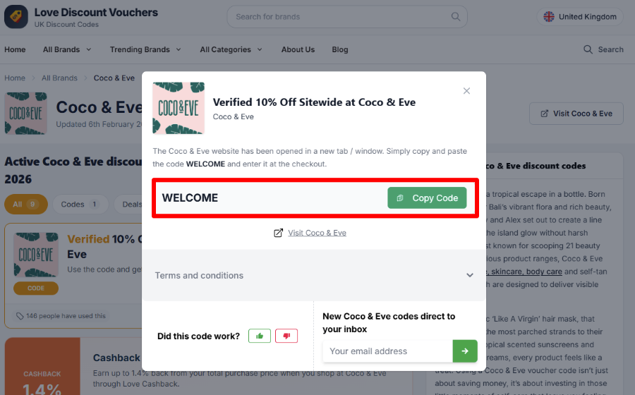 Copy your code and start shopping