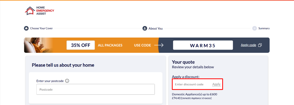 The Home Emergency Assist payment page