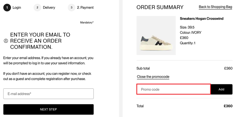 image showing the checkout page