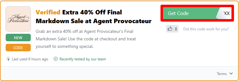 Click on 'Get Code' to reveal and copy your discount code