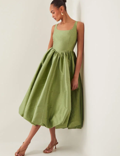Wedding guest dresses for spring: Mya Fit and Flare Midi Dress Green