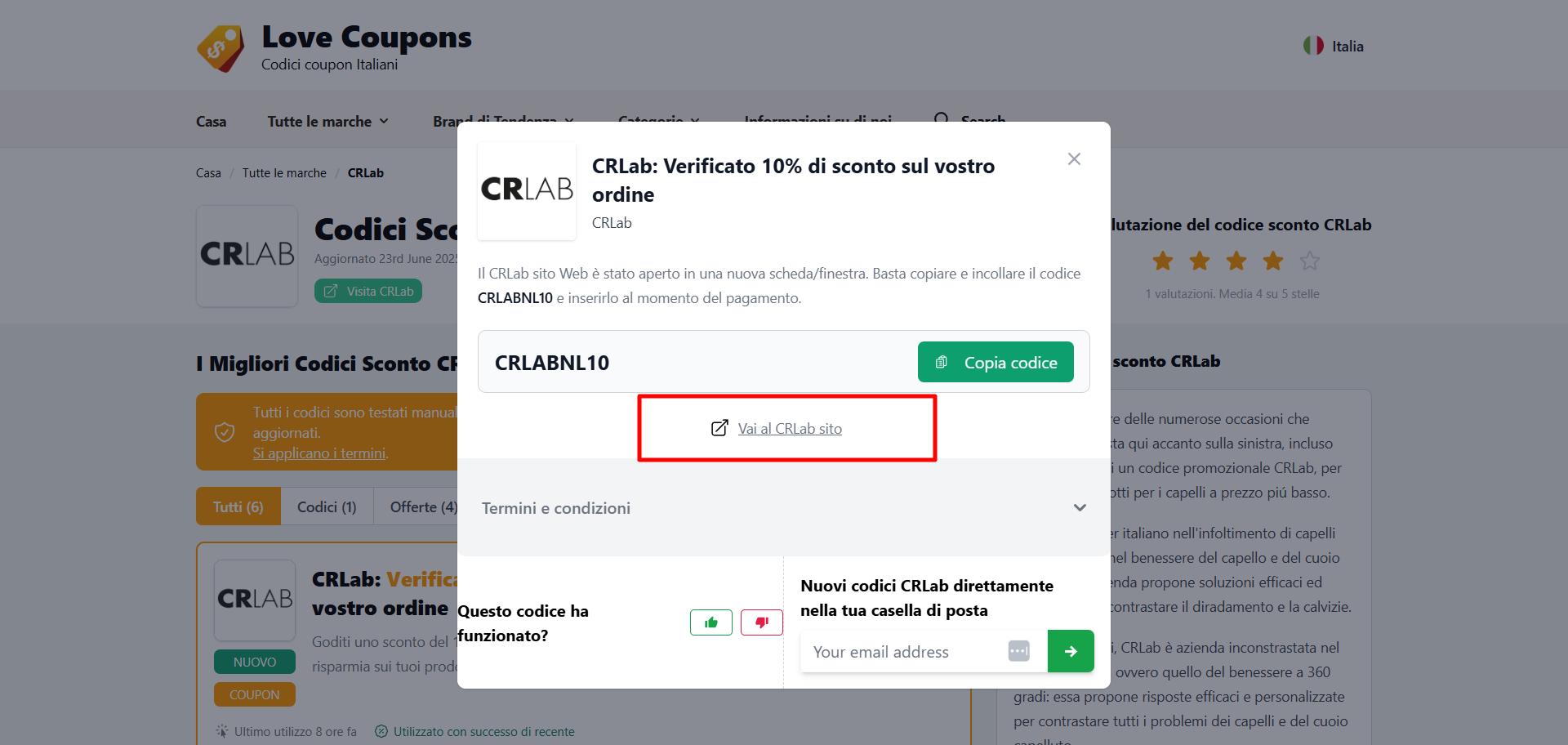 collegamento diretto alla piattaforma ufficiale CRLab dove poter comprare a basso prezzo con i codici sconto CRLab