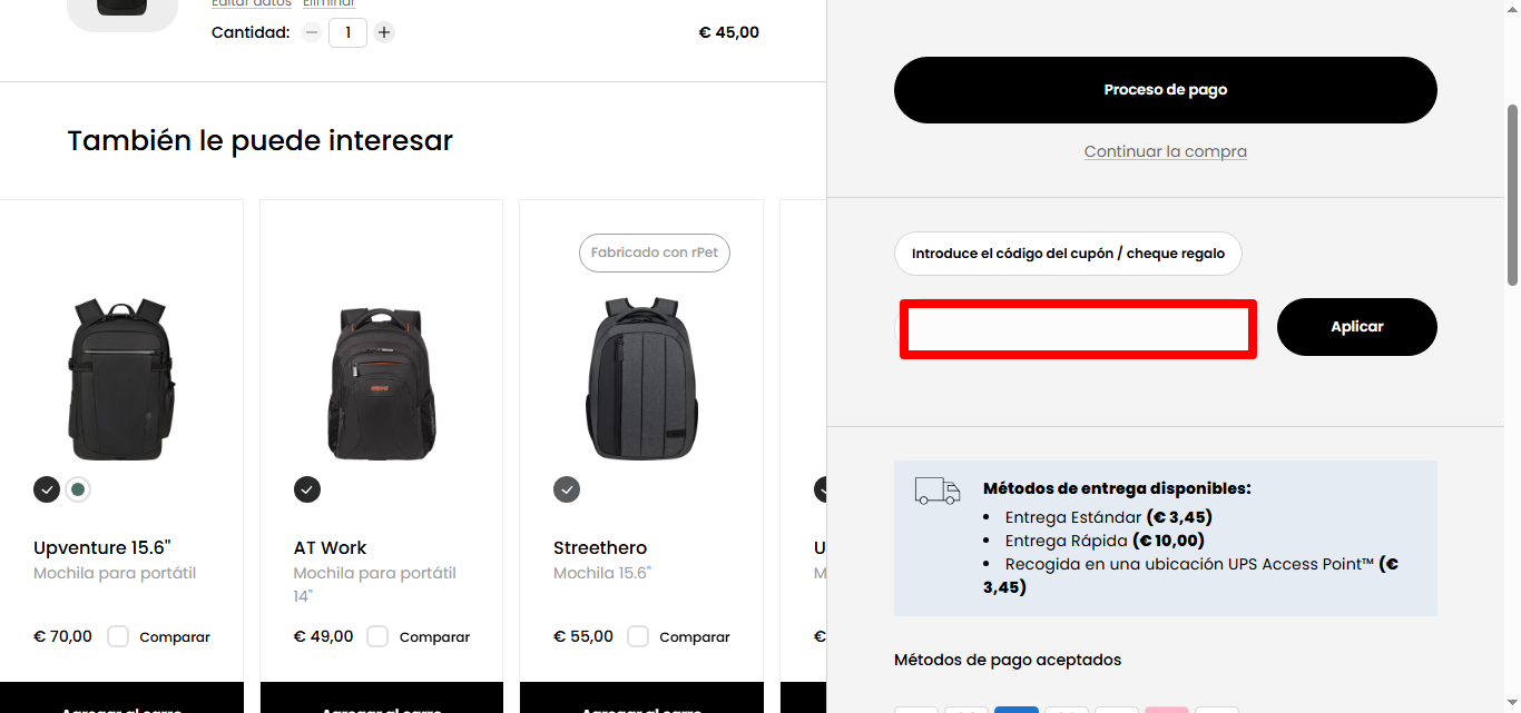 cuadro para pegar el código de la marca