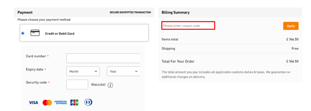 Calida website checkout page where a code is pasted and applied shown by a red box