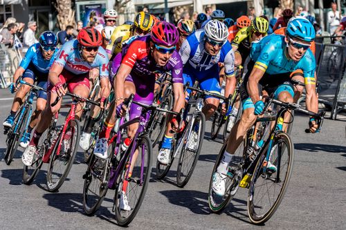 Cyclists using Freewheel bikes to compete in a race