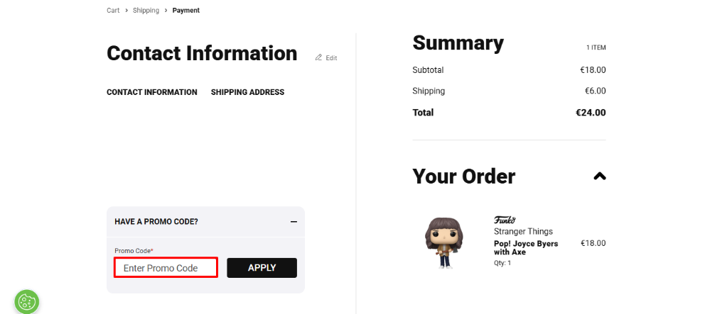 Funko discount code place highlighted by a red box