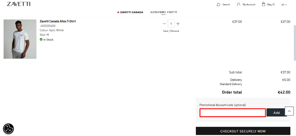 Zavetti discount code place that can be seen in a red box