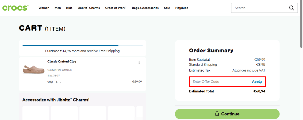 Enter your Crocs promo code into the box in your order summary