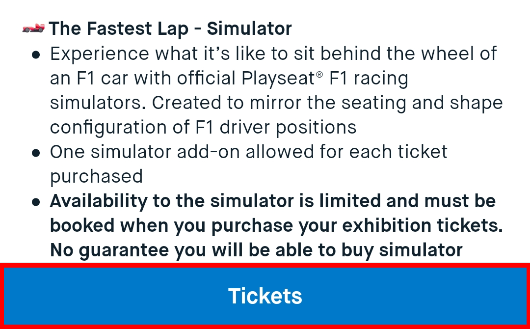 An experience description page with the blue ticket button highlighted with a red box