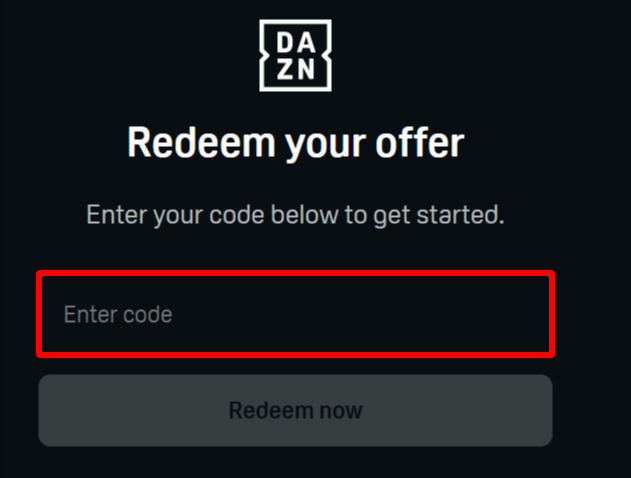 The page where you can redeem a DAZN voucher code