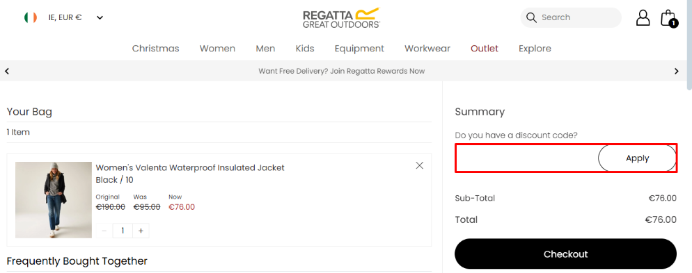 Apply your Regatta discount code in the shopping bag