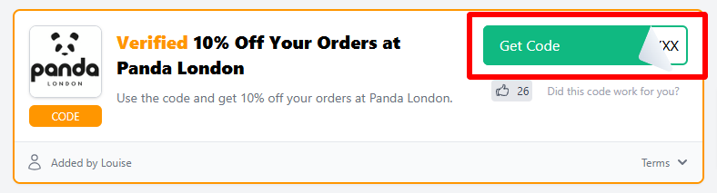 verified 10% discount code off your Panda London order