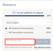 The checkout page showing where to apply your Aspinal of London discount code
