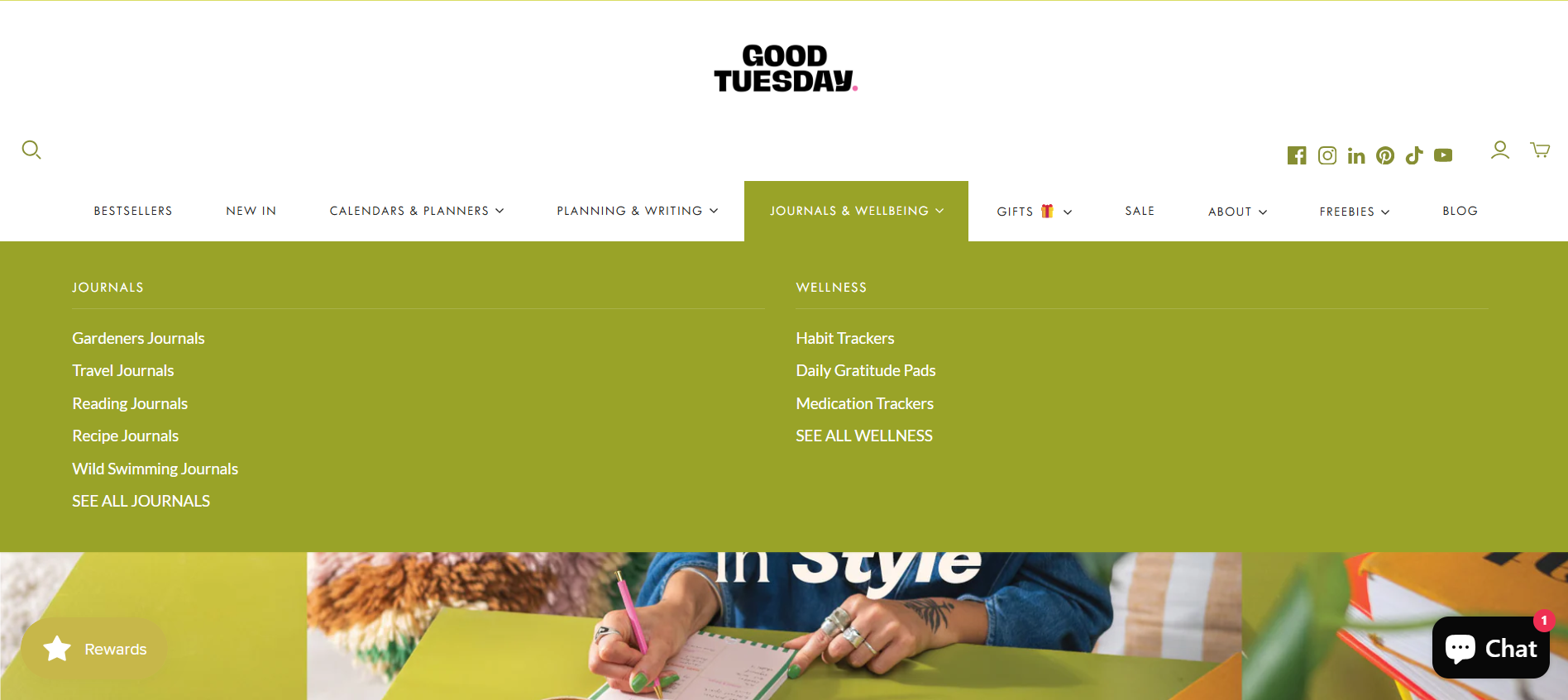 The About Once Upon a Tuesday landing page showing the available product categories