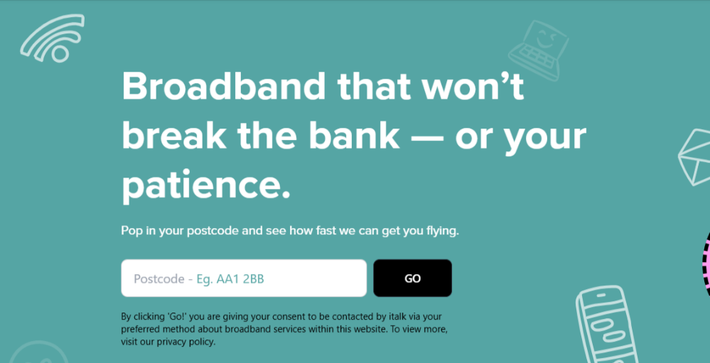 Entering a post code on the italk website to check availability