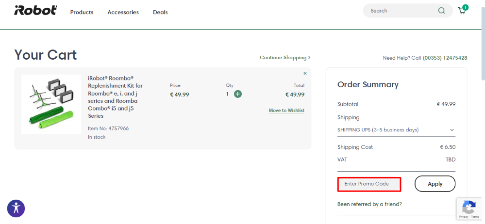 Enter your iRobot discount code in the red box as seen below